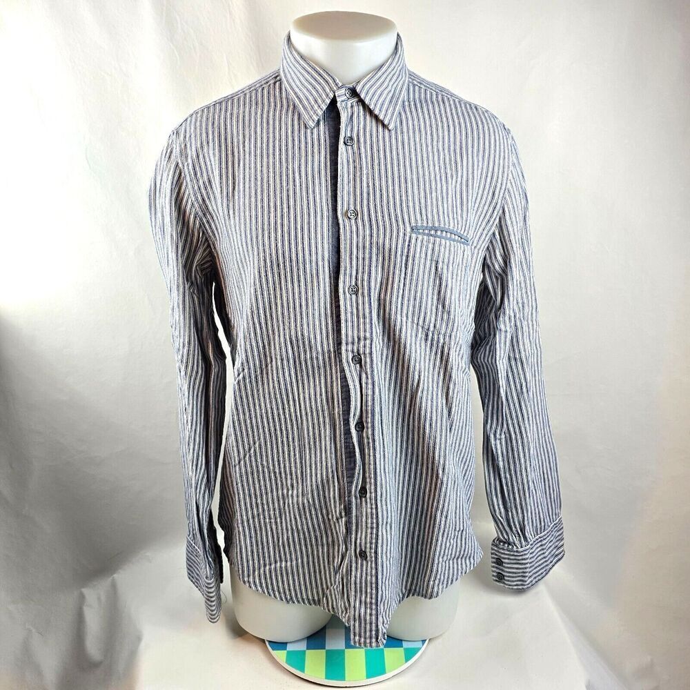 Boss Orange Hugo Boss Shirt Mens Large Blue Button Up Striped Casual Pocket